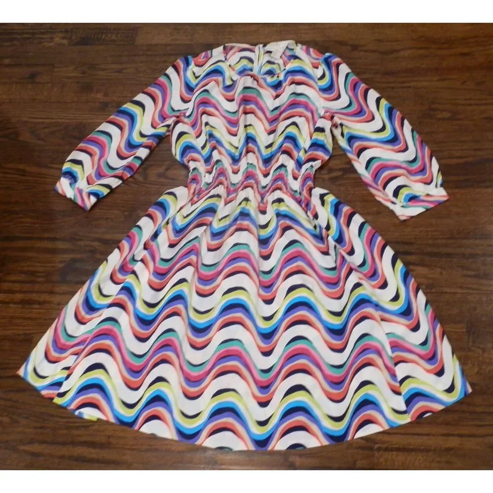 Kate Spade Zari Multicolor Wave Striped Dress Silk Women's Size Unknown